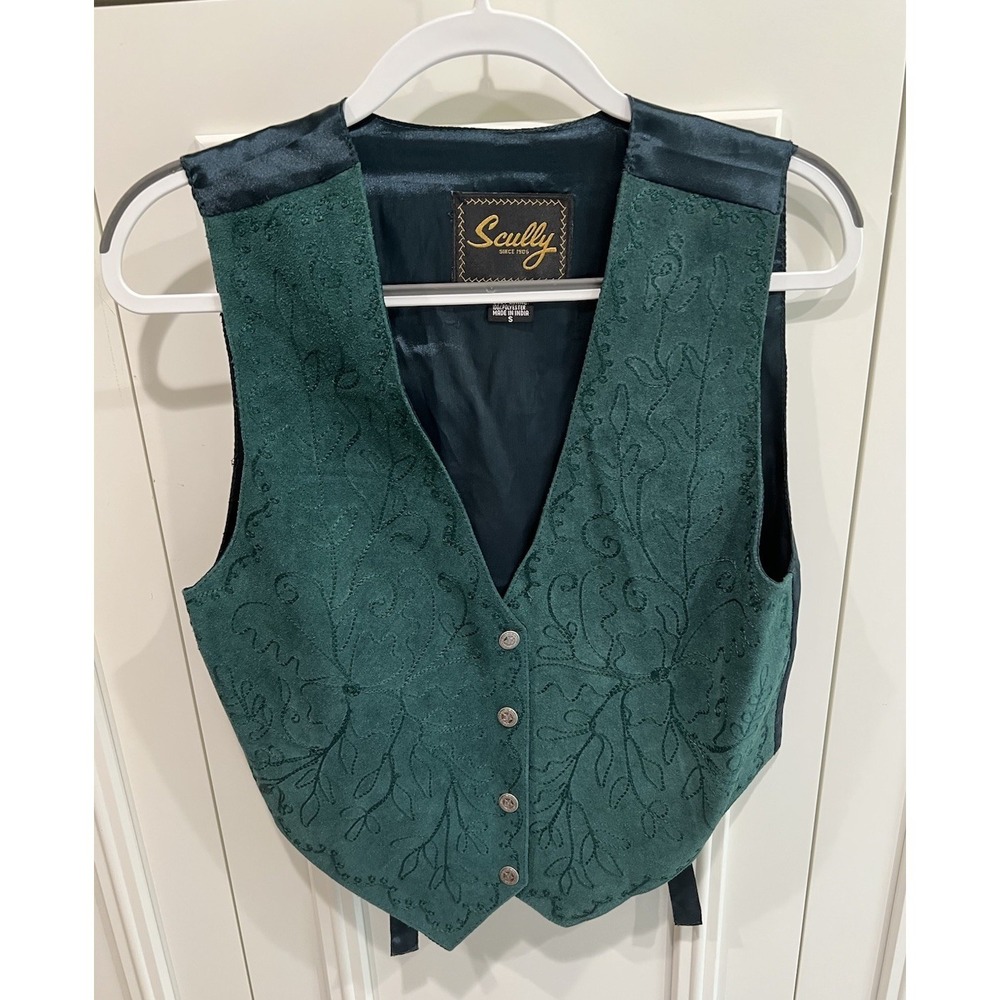 Scully Men's Green Suede Embroidered Vest Size Small Western